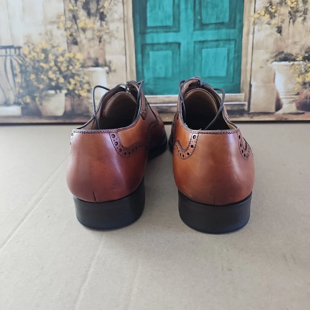 Magnanni Brogue Derby Medallion Toe Oxford Cognac Mens Dress Shoes 10.5 M 13975
